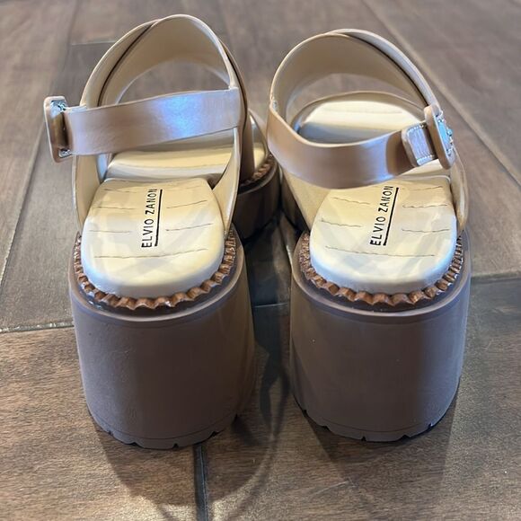 New Elvio Zanon Slingback Heels Chunky Heel Sandals Neutral Leather EU 38 US 8 - Picture 4 of 11